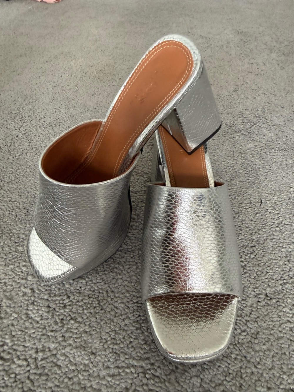 ASOS Silver Textured Block Heel Mules